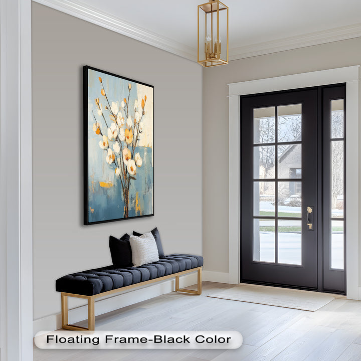 Golden Magnolia – White and Amber Blossoms Flower Oil Painting