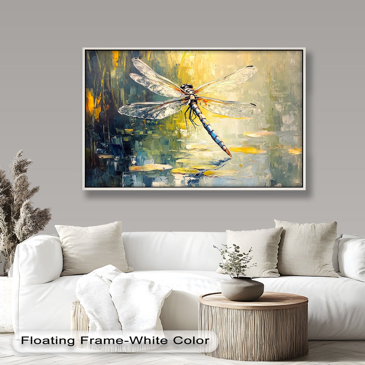 Shimmering Dragonfly Over Lily Pond – Animal Oil Painting