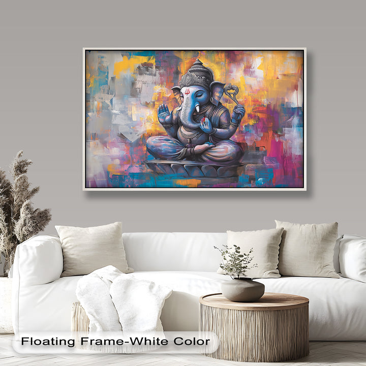 Farbenfrohe Ganesha-Wandkunst – Religiöses Ölgemälde
