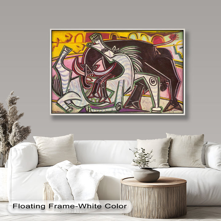 Abstract Bullfight Scene Wall Decor – Cubist Oil Painting
