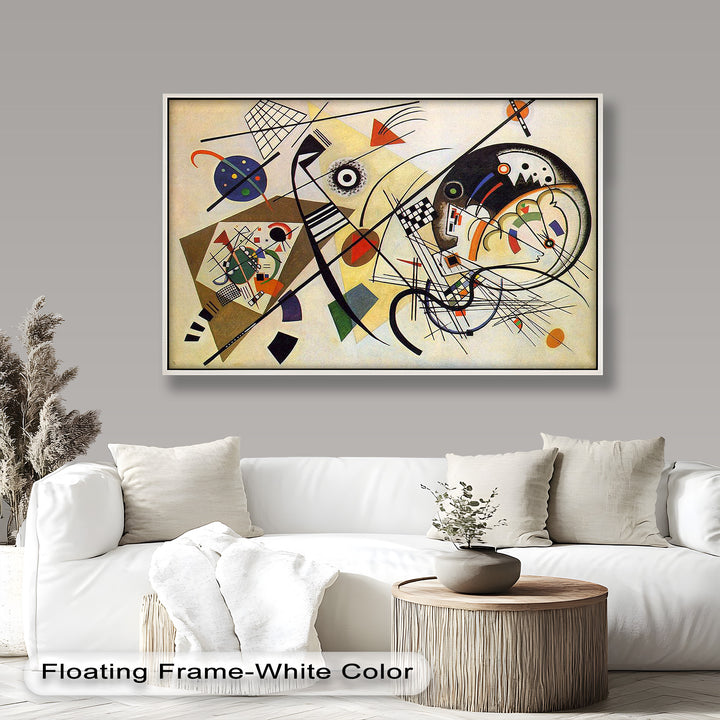 Colorful abstract artwork combining mathematical precision and playful elements on a cream-toned