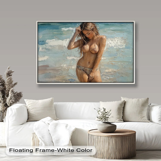 Sunlit Serenity – Beachside Woman in Tranquil Moment Oil Painting - MyPhotoStation