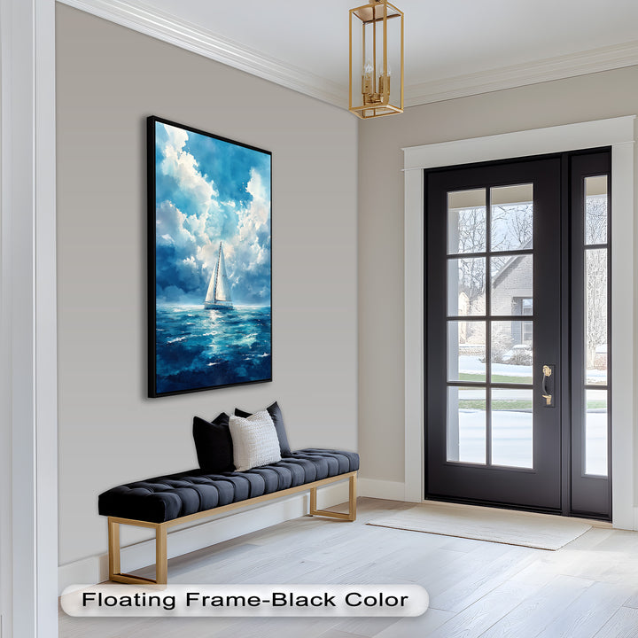 Blue Sky – White Sailboat Oil Painting