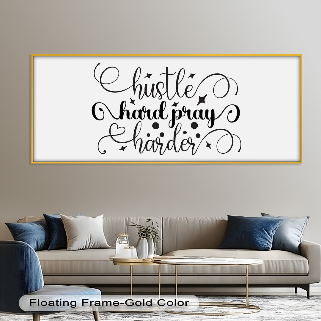 Motivational Christian Oil Painting – “Hustle Hard Pray Harder” Wall Art