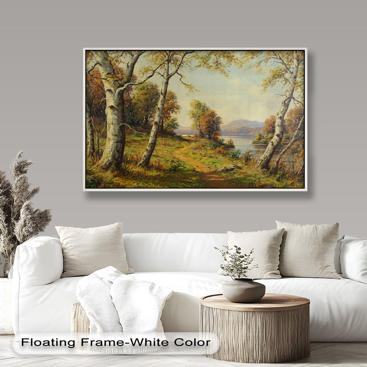 Goldener Pfad am See – Vintage Ölgemälde