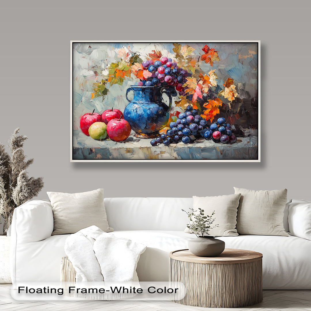 This lively still life celebrates the beauty of seasonal produce, offering a warm and inviting addition to rustic or classic home decor.