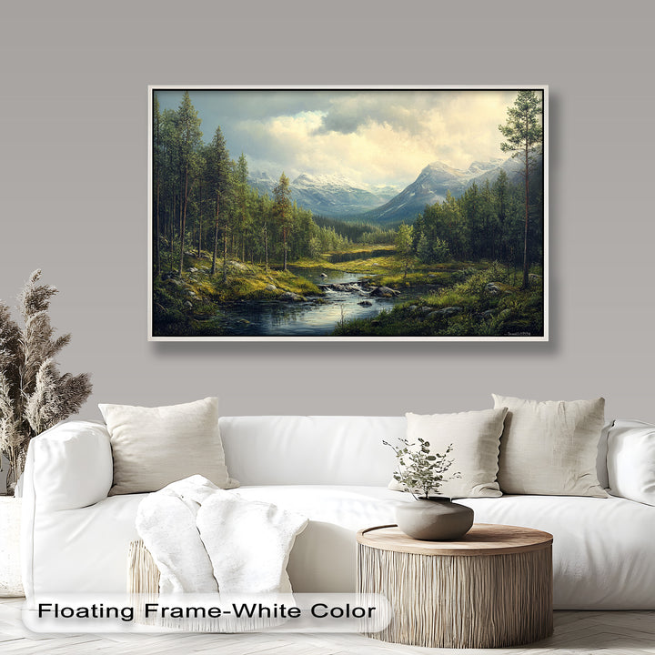 Wald, Berg, Fluss Wandkunst – Landschaftsölgemälde