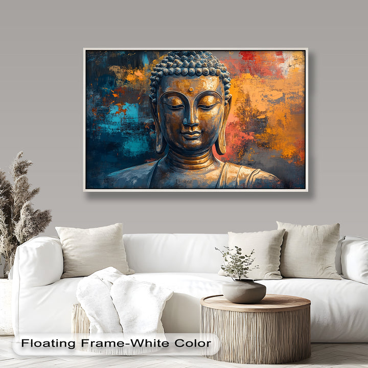 Vibrant Buddha Portrait Wall Art – Religious Oil Painting