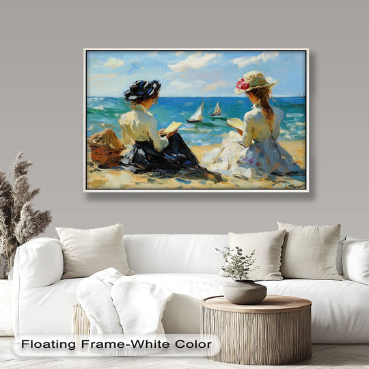 Seaside serenity with sailboats impressionist oil painting featuring the focal point evokes a classical oil painting home decor aesthetic, bringing a timeless coastal landscape inside.