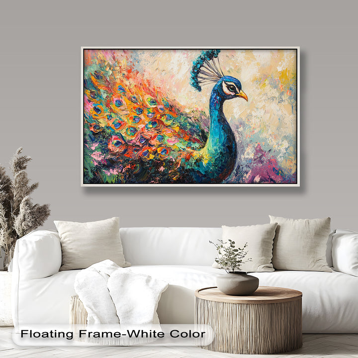 Peacock in Blooming Hues - Animal Oil Painting