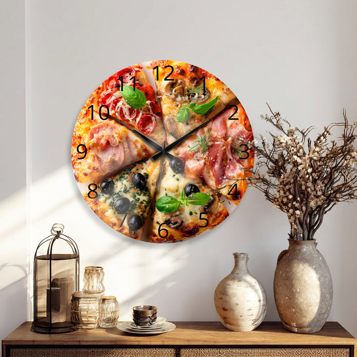 Pizza Glass Wall Clock – Italian Kitchen Wall Decor