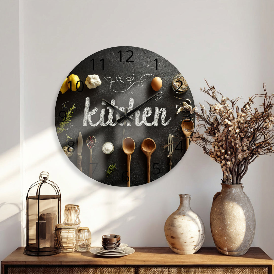 Rustic Kitchen Glass Wall Clock – Farmhouse Chalkboard Decor