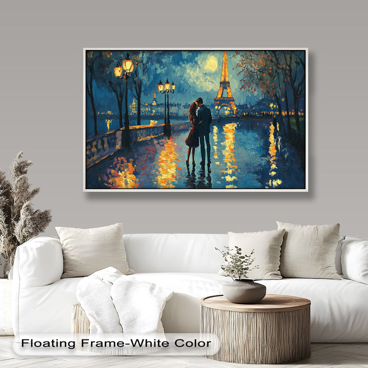 Moonlit Reflections – Eiffel Tower Romance Love Oil Painting