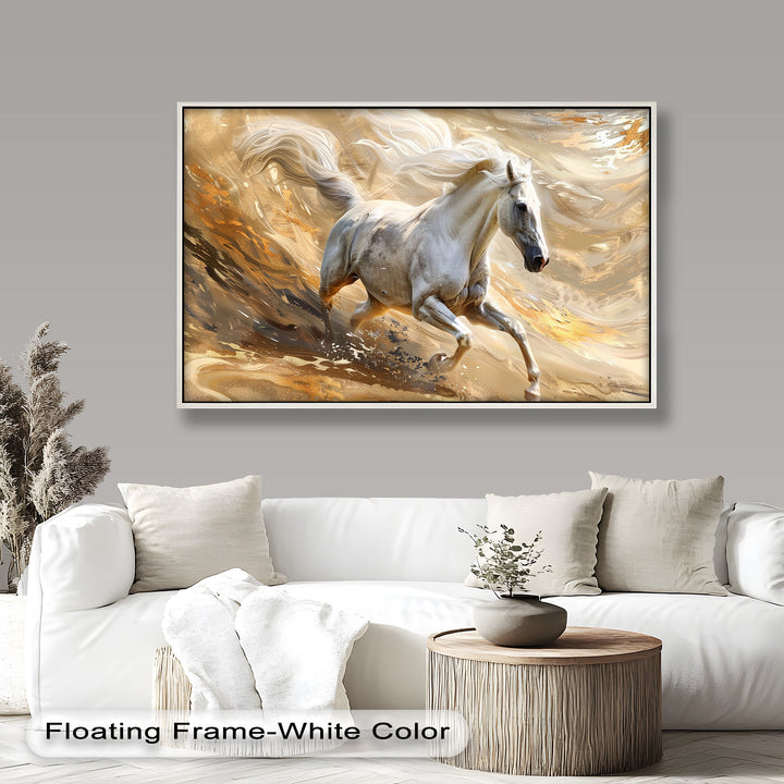 Majestic White Horse – Dynamic Equine Oil Painting