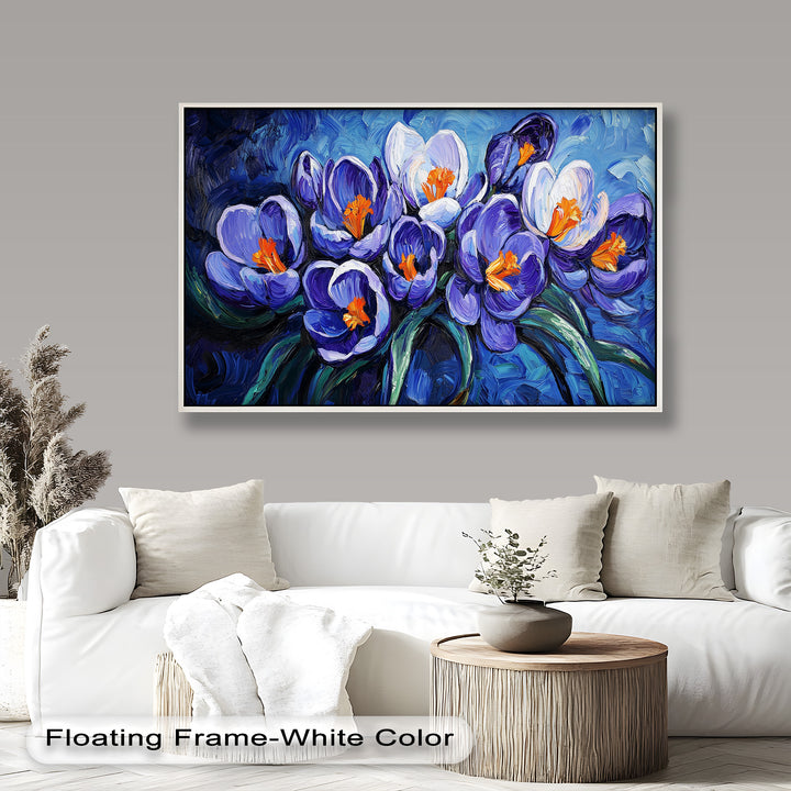 Crocus Flowers in Blue and Violet Hues - Flower Oil Painting