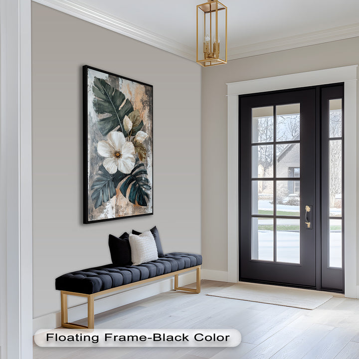 White Bloom and Tropical Leaves - Flower Oil Painting