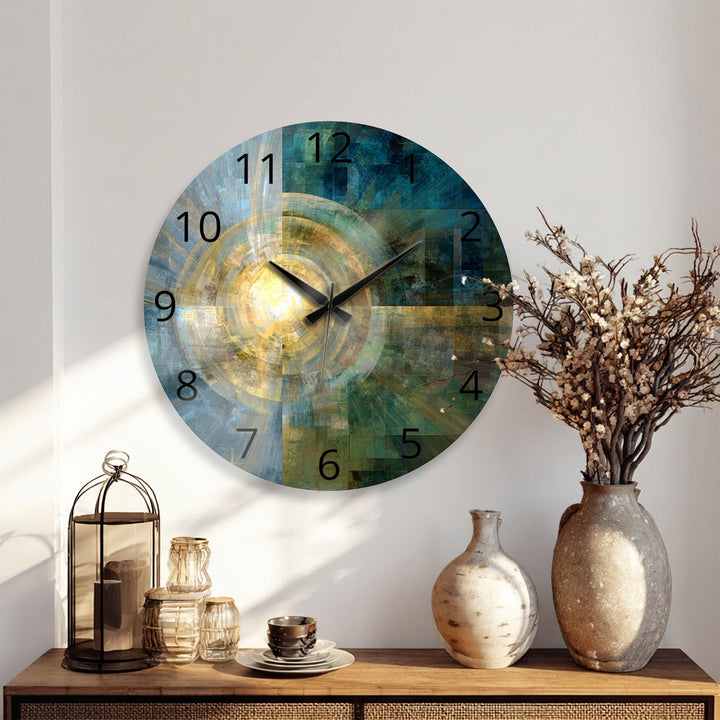 Teal and Gold Glass Wall Clock – Abstract Geometric Art