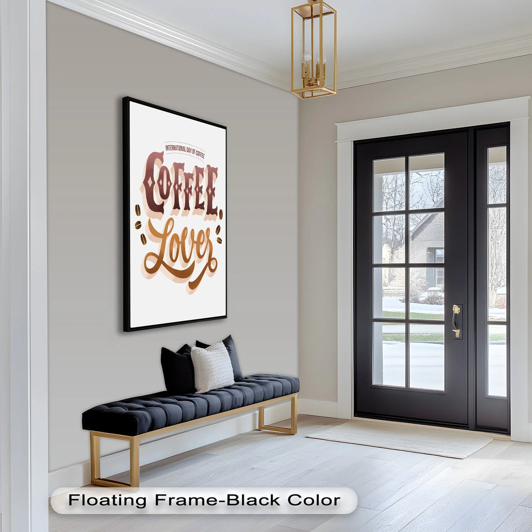 Artistic Coffee Quote Oil Painting – Whimsical Wall Art for Coffee Enthusiasts
