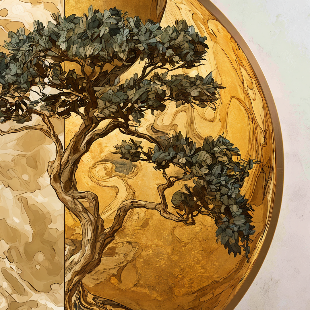 Árbol de equilibrio dorado – Redondo de dos tonos Cuadro al óleo