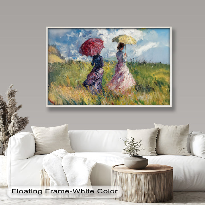Ladies with Parasols in a Sunlit Meadow – Impressionist Oil Painting