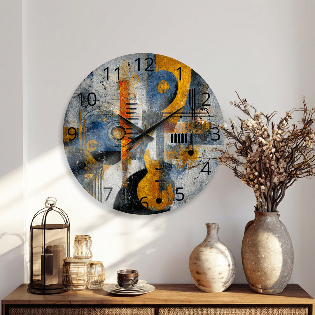 Abstract Music Glass Wall Clock – Piano Notes Modern Art Decor