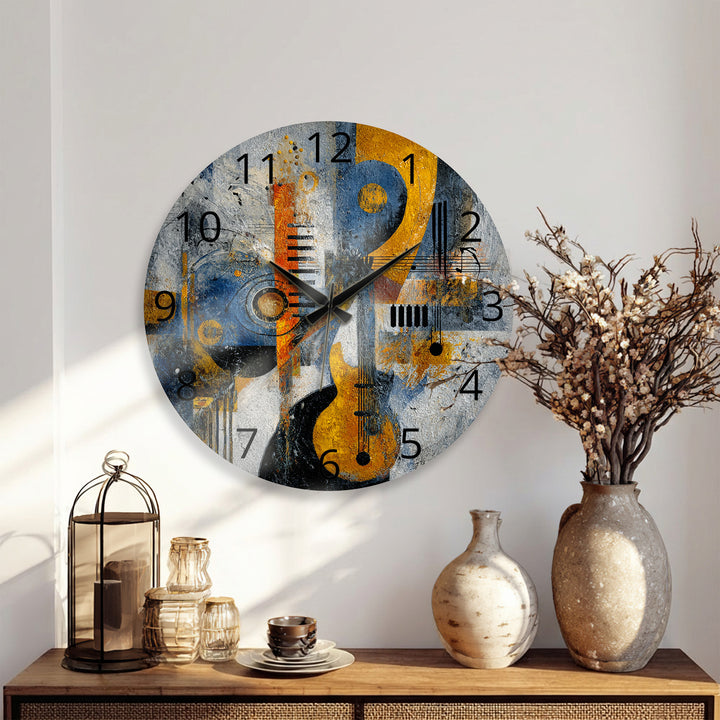 Abstract Music Glass Wall Clock – Piano Notes Modern Art Decor