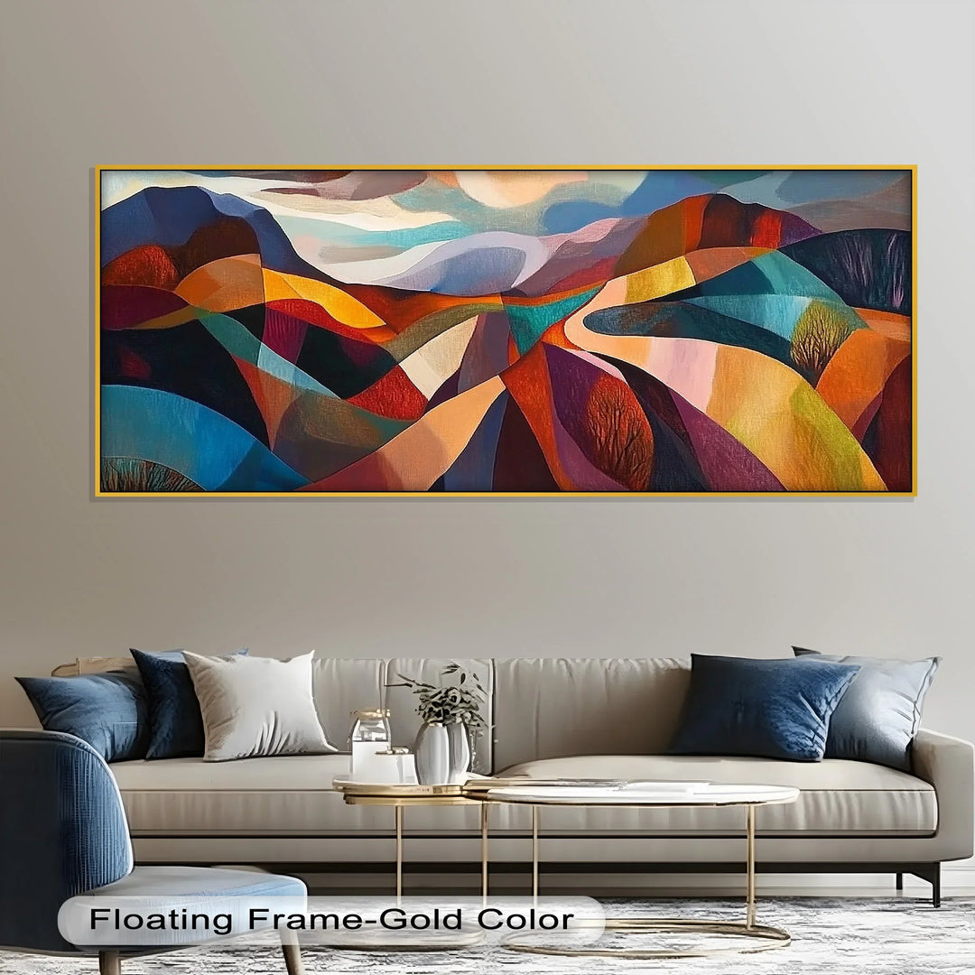 Valley of Vibrance – Geometric Landscape Abstract Oil Painting - MyPhotoStation