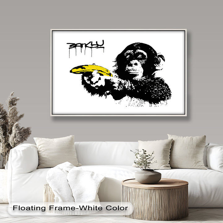 Monkey with Banana Gun – Satirical Banksy Oil Painting