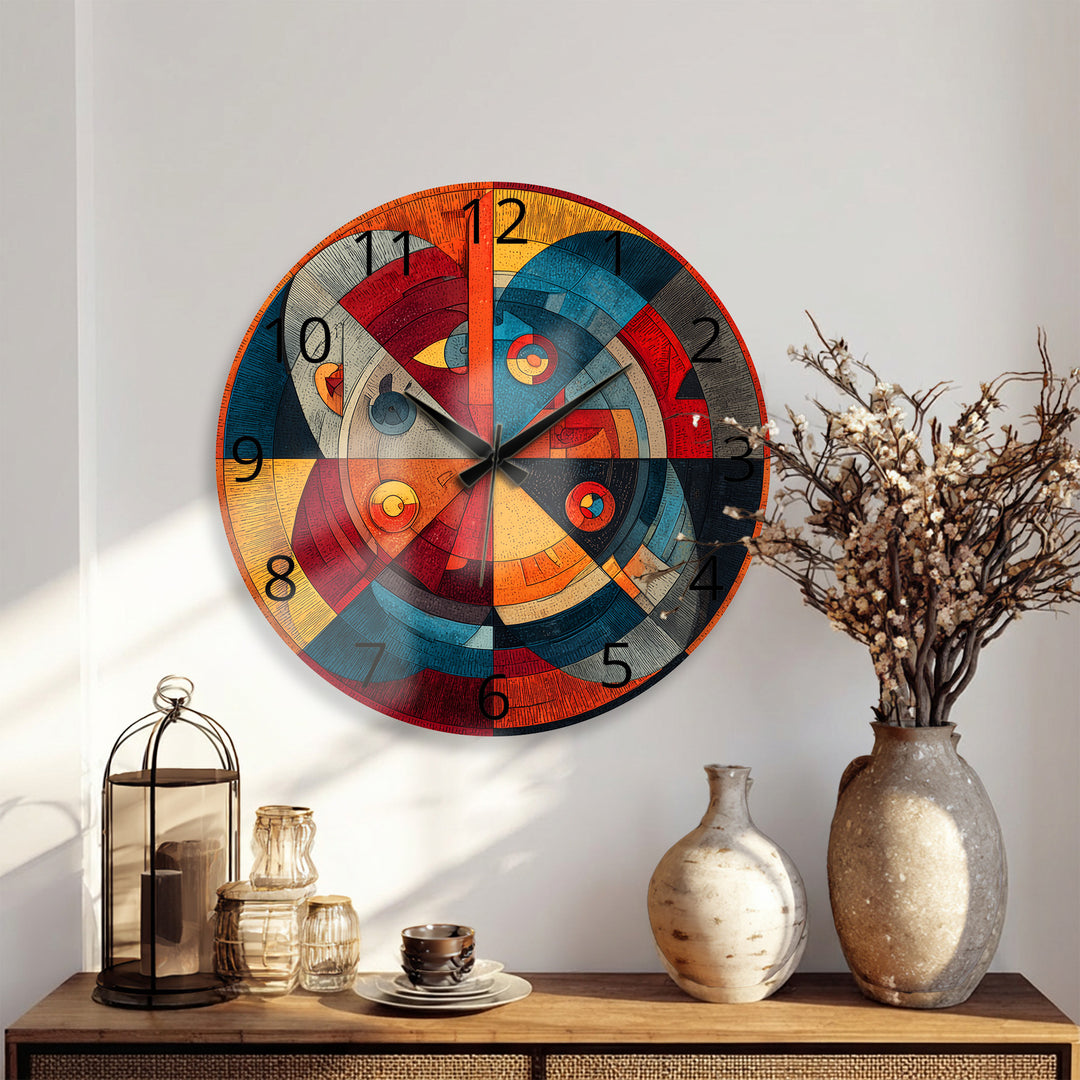 Retro-Wanduhr aus geometrischem Glas – abstraktes Dekor aus der Mitte des Jahrhunderts