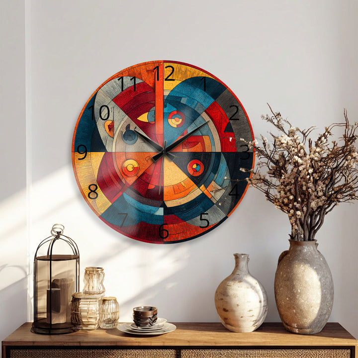 Retro-Wanduhr aus geometrischem Glas – abstraktes Dekor aus der Mitte des Jahrhunderts