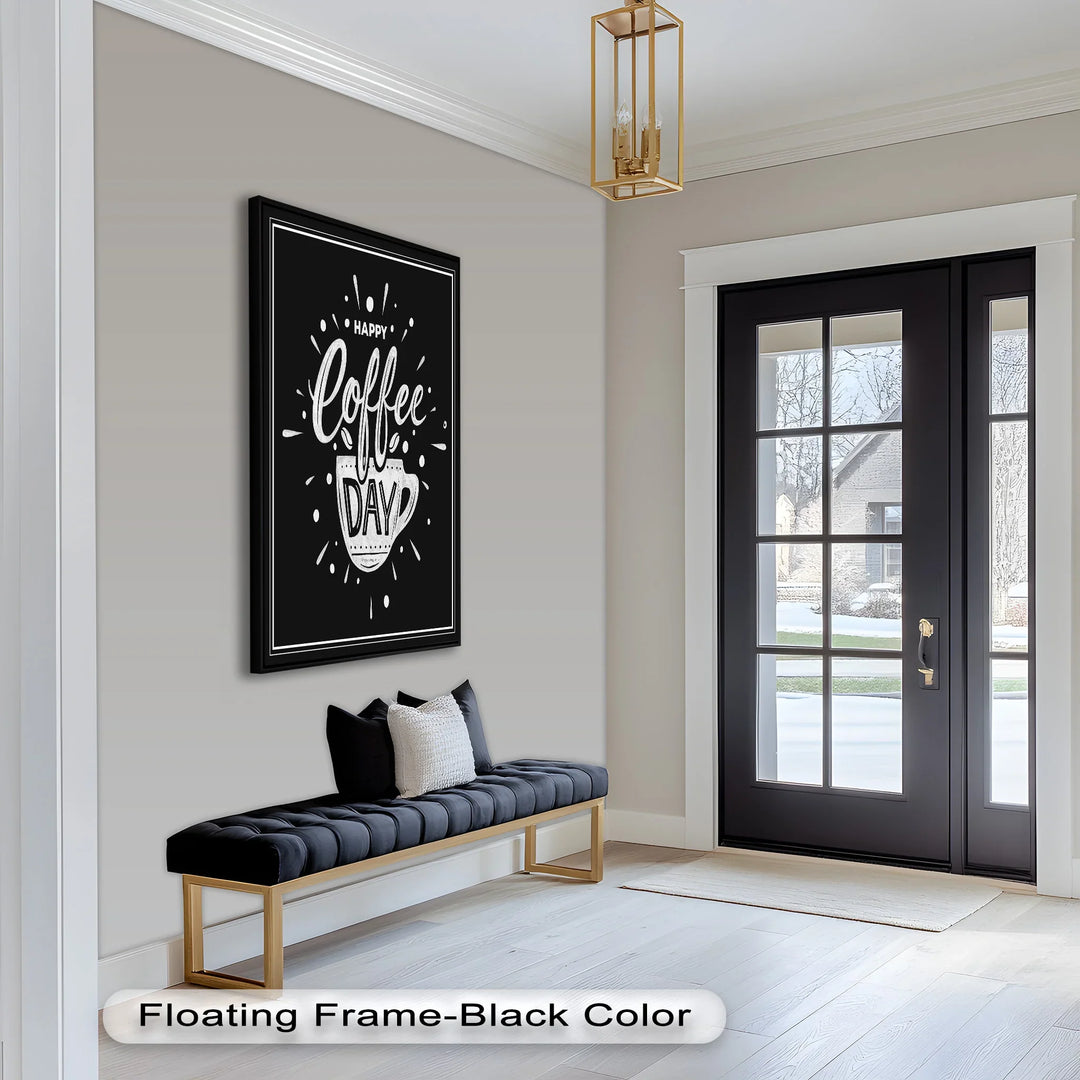 Black and White Coffee-Themed Oil Painting – Fun Wall Art for Kitchens
