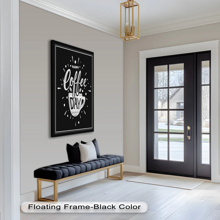 Black and White Coffee-Themed Oil Painting – Fun Wall Art for Kitchens

