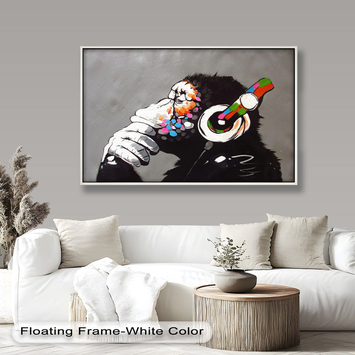 Contemplative Chimp with Headphones - Banksy Oil Painting