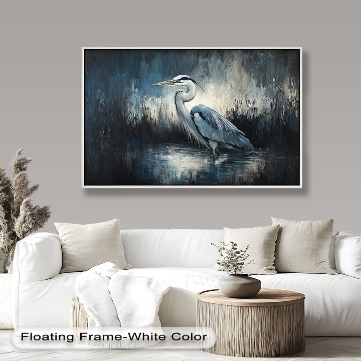 Heron in Misty Marshland – Animal Oil Painting