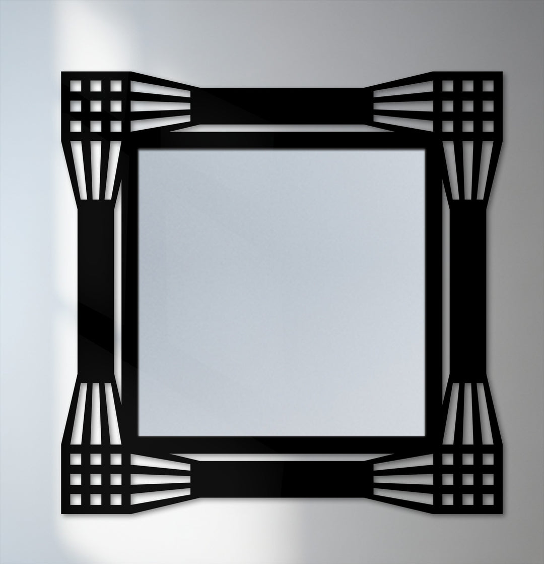 Architectural grid square floor mirror showcases how organic forms blend into the geometric frame, a unique decoration wall art for a modern home.