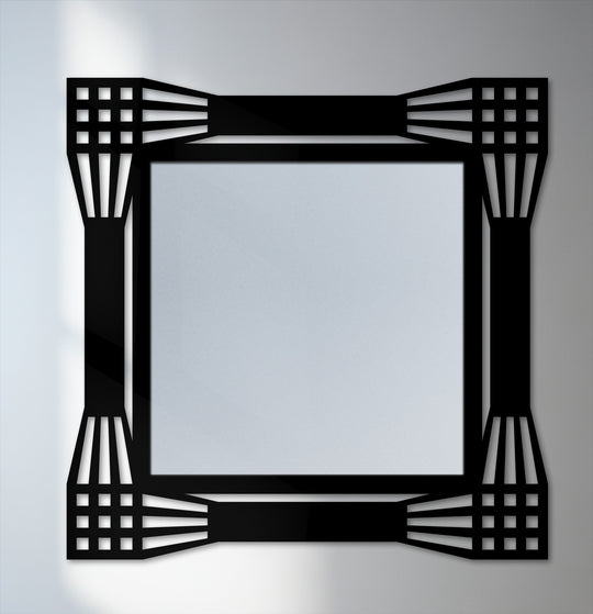 Architectural grid square floor mirror showcases how organic forms blend into the geometric frame, a unique decoration wall art for a modern home.