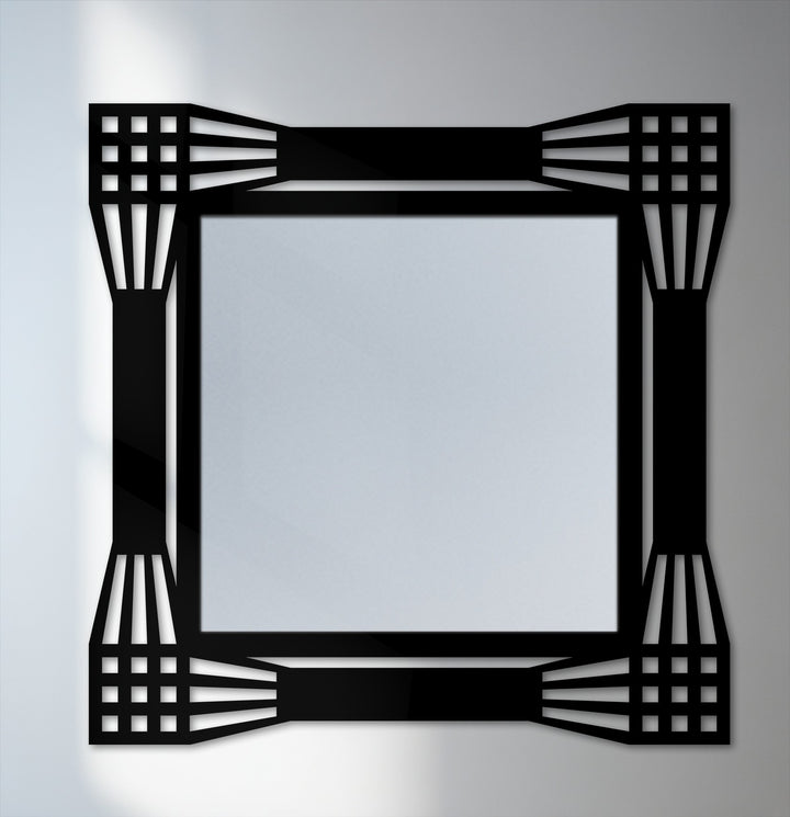 Architectural grid square floor mirror showcases how organic forms blend into the geometric frame, a unique decoration wall art for a modern home.