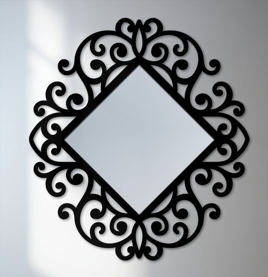 Swirling baroque scrolls give this diamond floor mirror a sense of kinetic energy, adding a touch of whimsical movement to this modern wall mirrors piece.