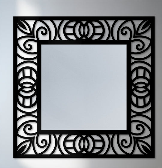 Contrasting surface texture highlights the ornate, cut-out details in this decorative floor mirror's ornamental scroll frame, offering a visually striking example of modern wall mirrors.
