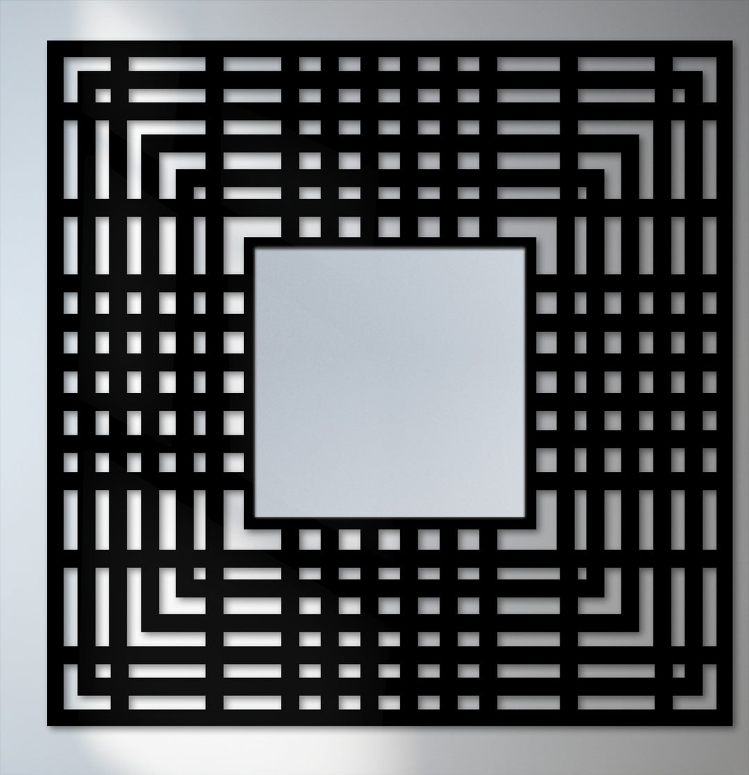 Layers of geometric grids create depth in this contemporary floor mirror, where the modern wall mirrors frame provides an intriguing linear design.