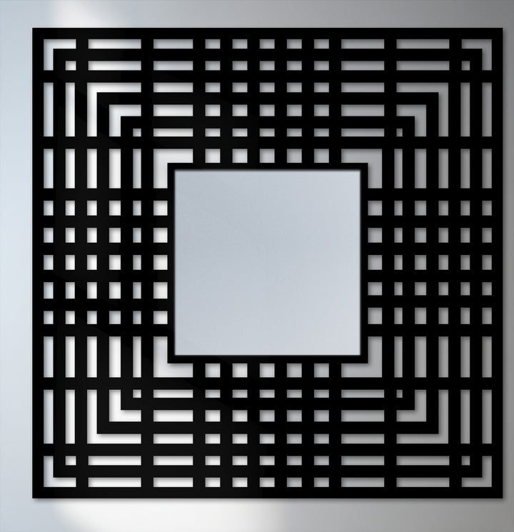 Layers of geometric grids create depth in this contemporary floor mirror, where the modern wall mirrors frame provides an intriguing linear design.