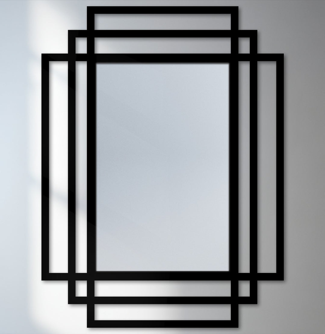 Cadres rectangulaires superposés Décoration Murale Métal Miroir–Design architectural noir moderne