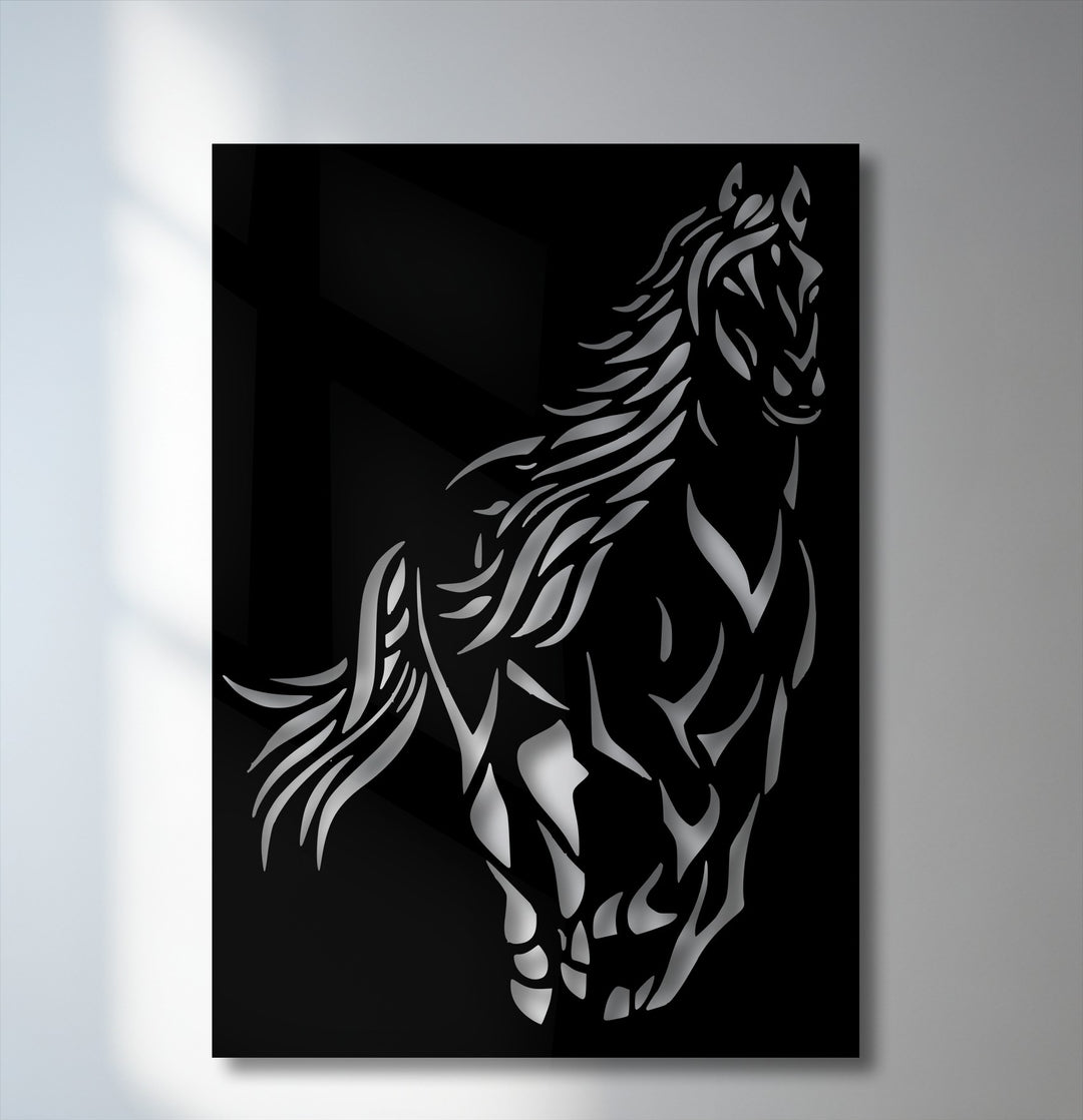 The realistic detail of the wild spirit horse's dynamic silhouette creates a powerful impression in this unique metal artwork.