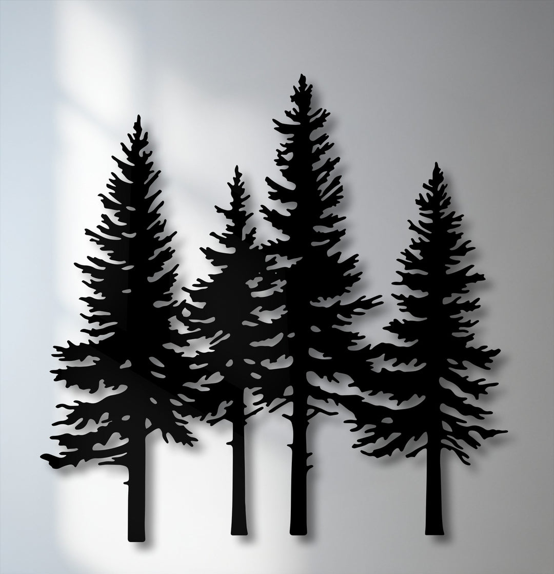 Pine Forest Silhouette Metal Wall Art – Nature Landscape Decor