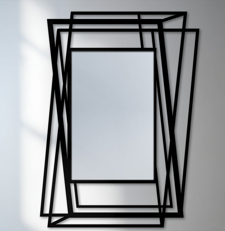 Depicting striking depth and layers, this abstract geometric frame floor mirror features overlapping metal lines for a bold decoration wall art piece.