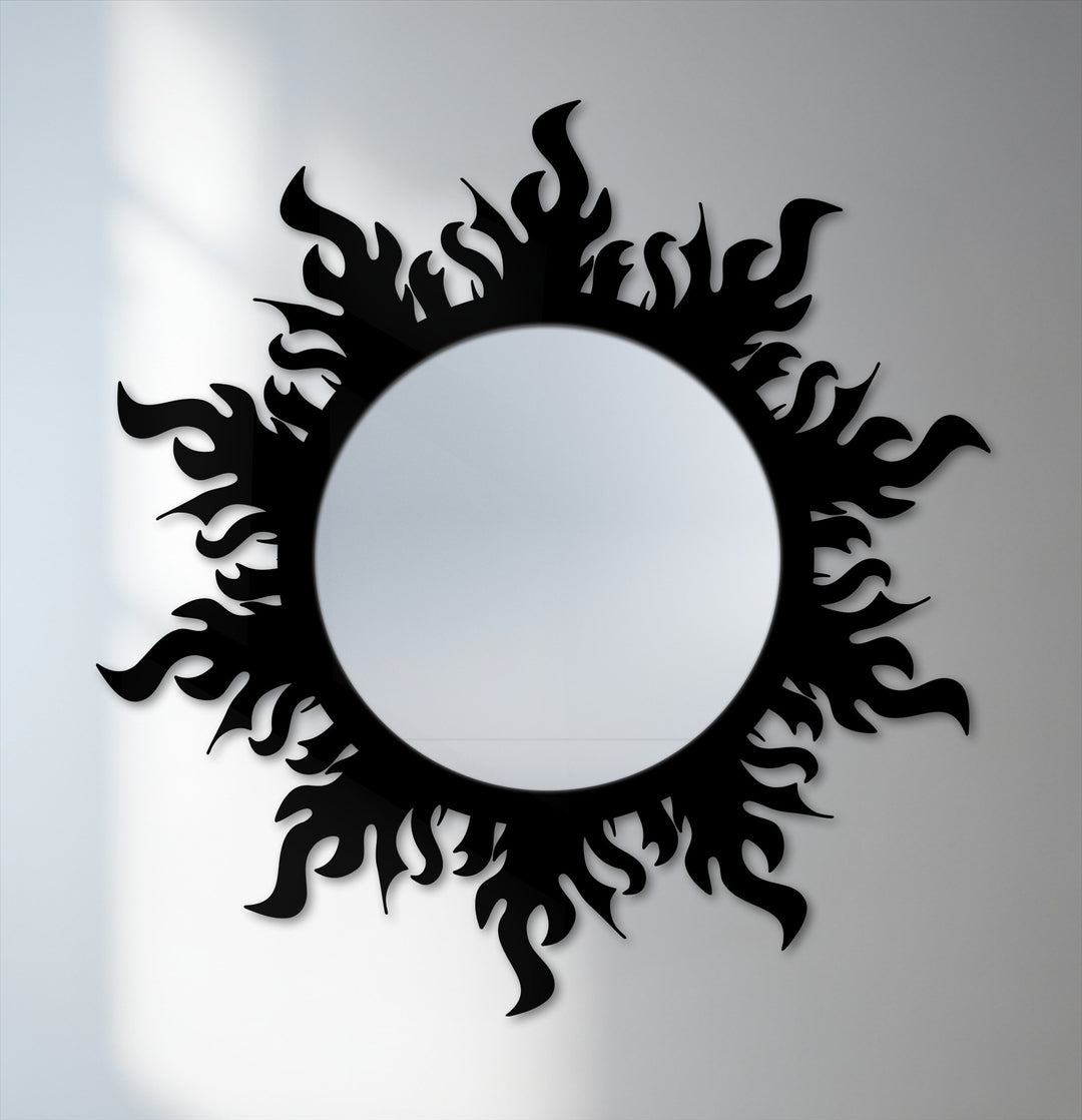 Flame crown round wall mirror decor