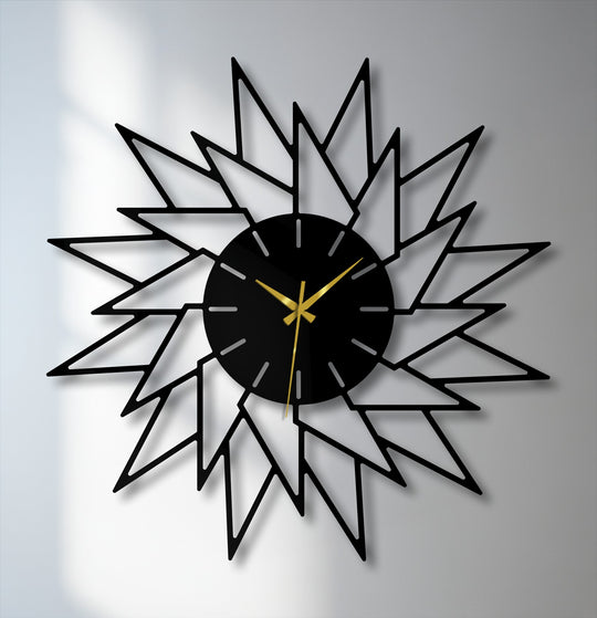 The stillness of a starburst metal wall clock in modern geometric design, its golden hands frozen in time as a striking piece of decoration wall art.