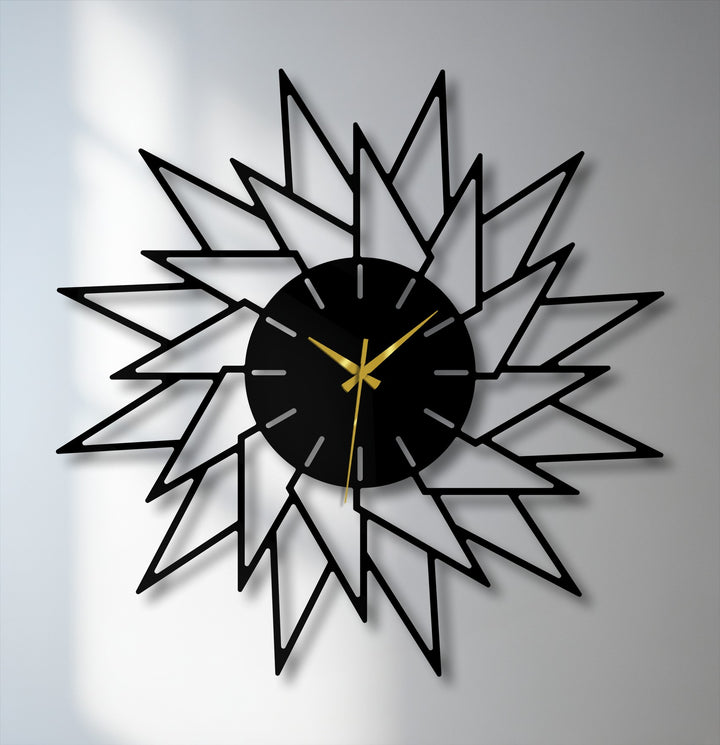 The stillness of a starburst metal wall clock in modern geometric design, its golden hands frozen in time as a striking piece of decoration wall art.