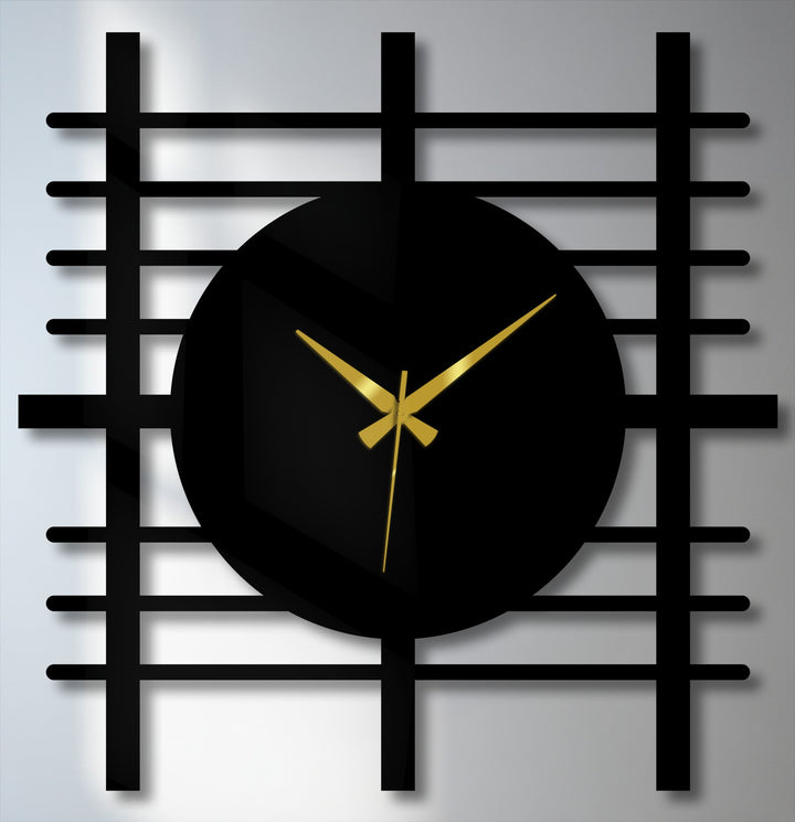 Visual rhythm created by the grid design and the clock's circle bring a unique contrast to this metal wall decor piece.