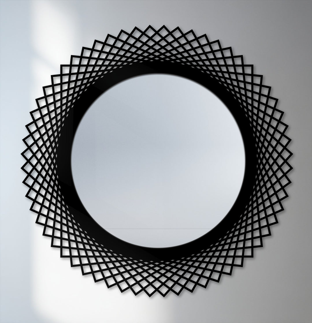Diamond weave round wall mirror decor